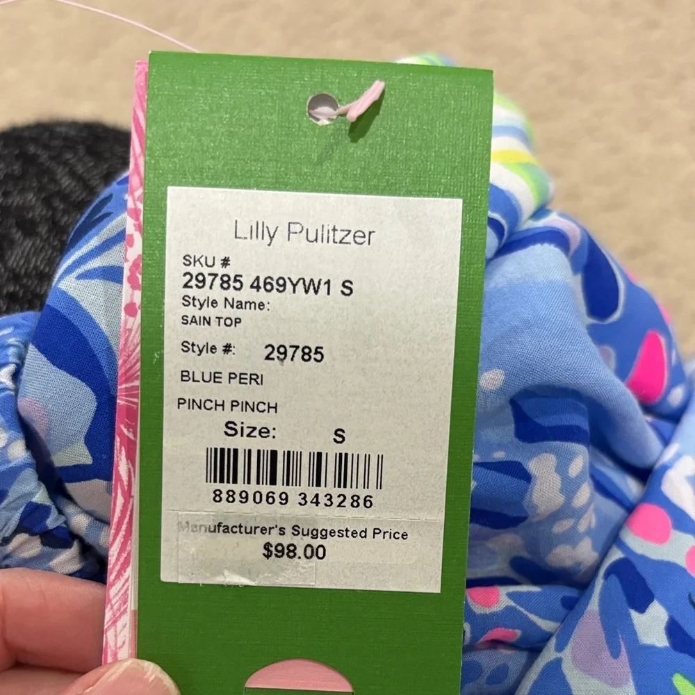 Lilly Pulitzer Sain Top in Blue Peri Pinch Pinch Off The Shoulder Coastal Preppy